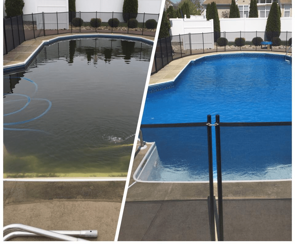 Before-and-after of a pool neglected for five years